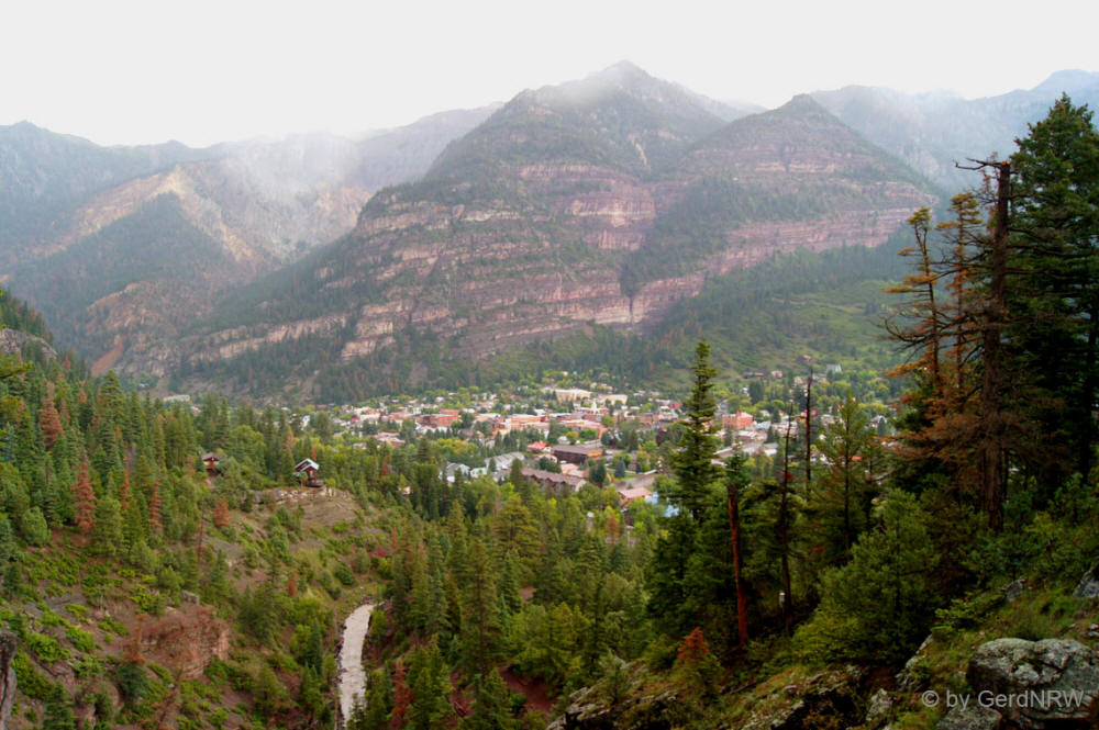 View over Ouray from above the Box Canyon, Colorado - USA