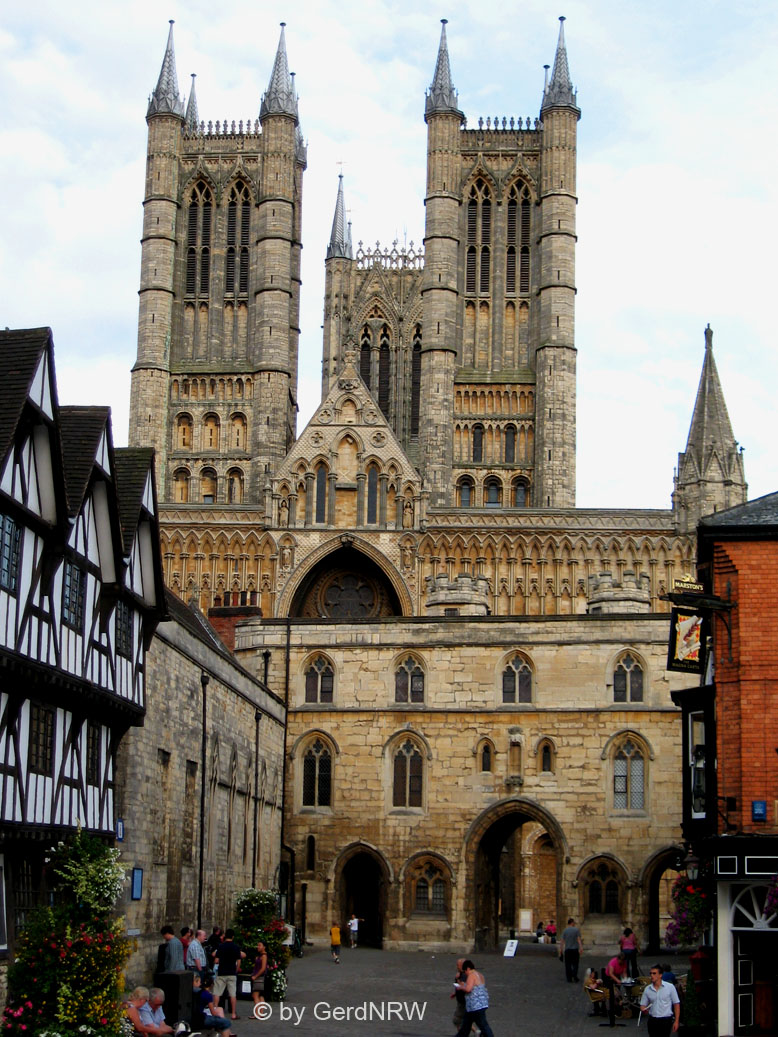 Lincoln Cathedral viewed from Castle Hill, Lincolnshire, UK -